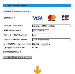 暗号化し保護されたページ内でカード情報等をご入力頂きます